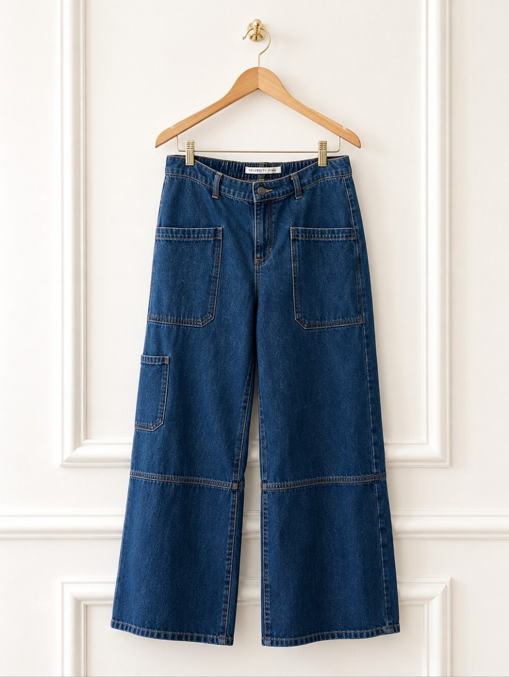 Celebrity Pink Wide Leg Jeans Size L | High Rise Dark Wash Utility Pocket Denim - Picture 5 of 8
